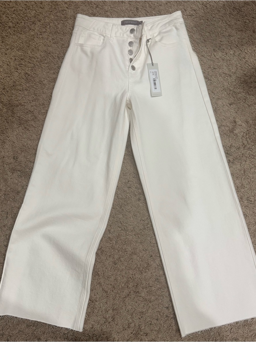 Just USA Cream Wide-Leg Button-Fly Jeans